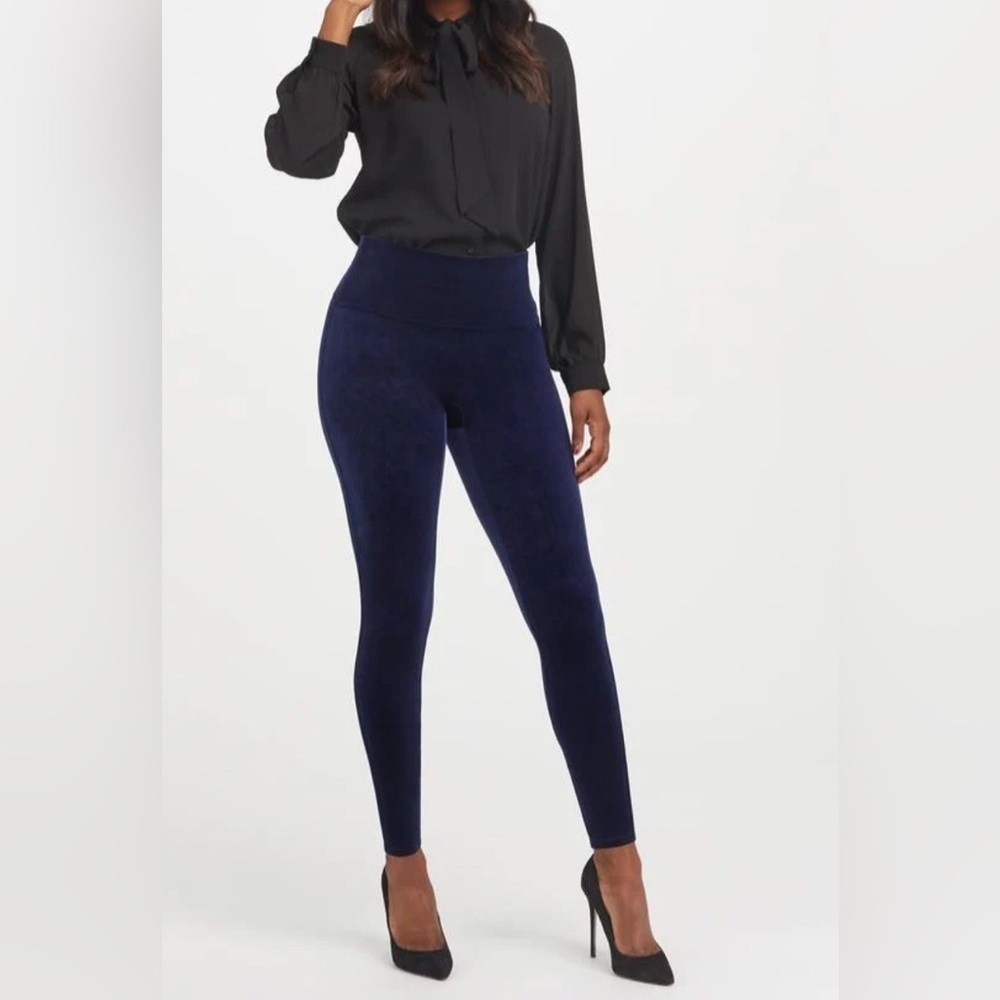 Spanx Velvet Leggings in Lapis Night, Size L & S